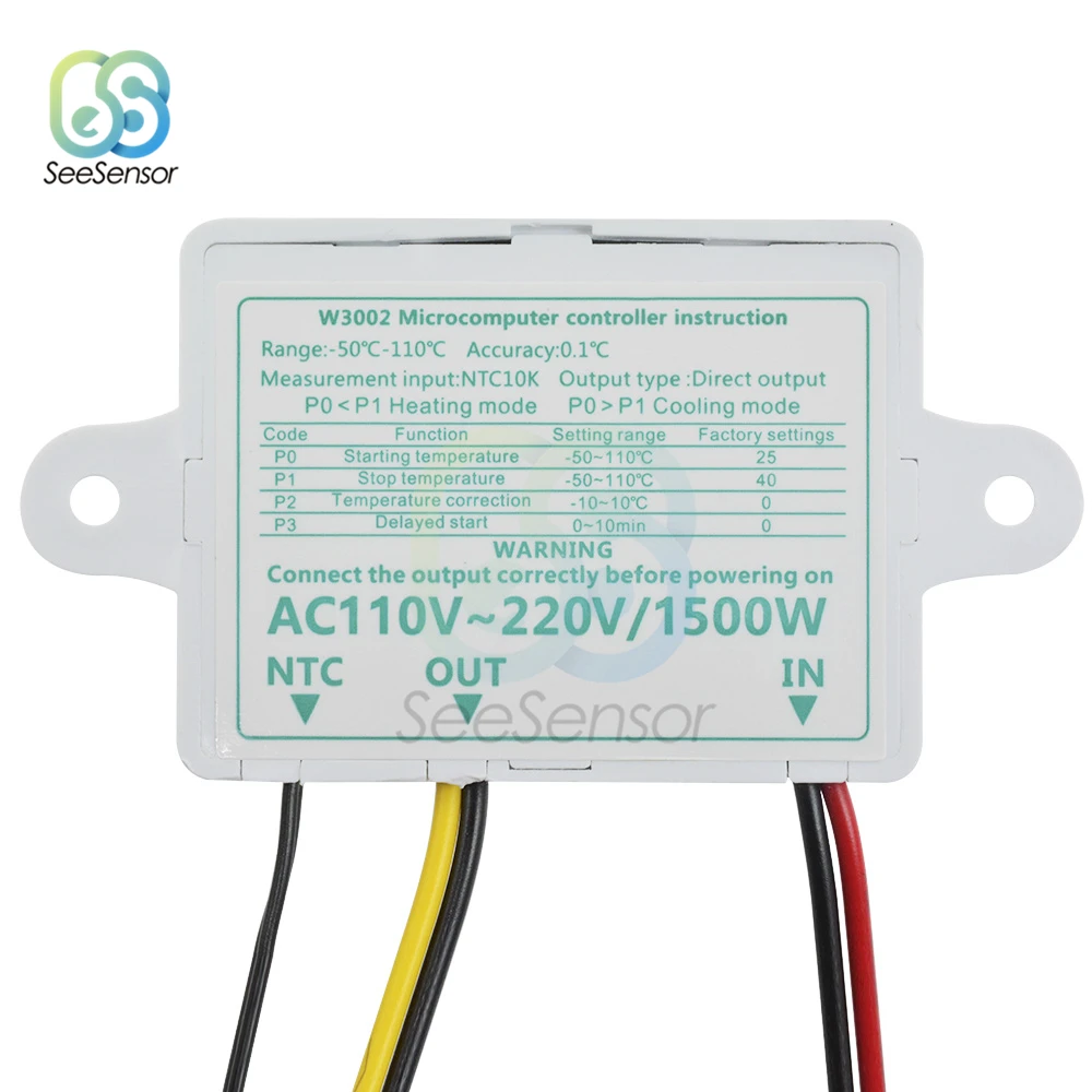 W3001 W3002 220 в 12 В 24 светодиодный цифровой регулятор температуры Переключатель