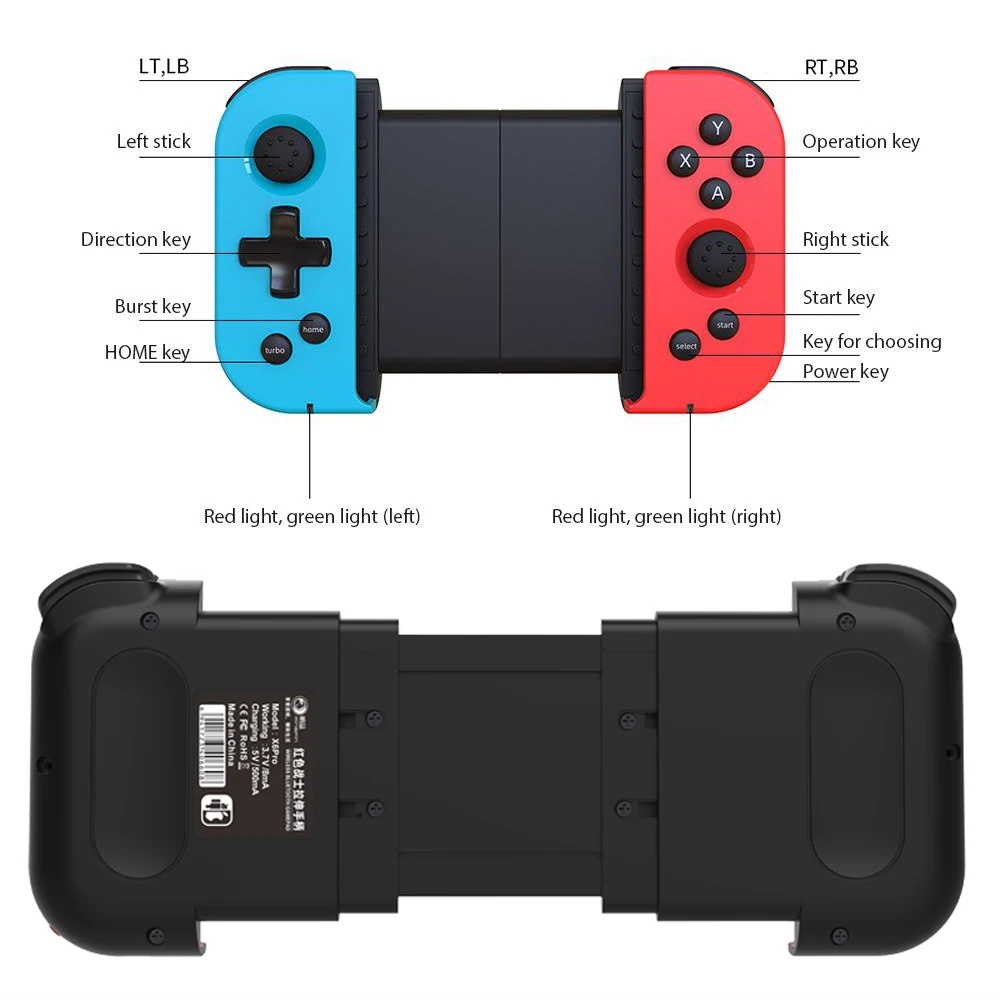 

Mobile Game Bluetooth Controller Wired Wireless Adjustable Gamepad with Thumbsticks for Tablets, PC, Phone for IOS Android