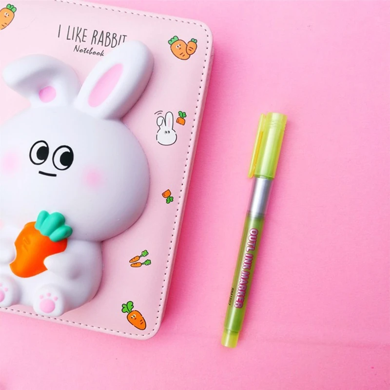 

8 Colors Double Lines Fluorescent Art Marker Outline Pen Stationery Drawing Pens