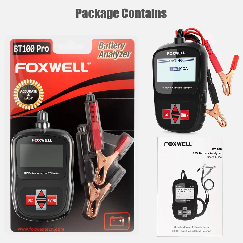 Тестер автомобильного аккумулятора FOXWELL BT100 6 в 12 В для утопленного AGM GEL от 100 до
