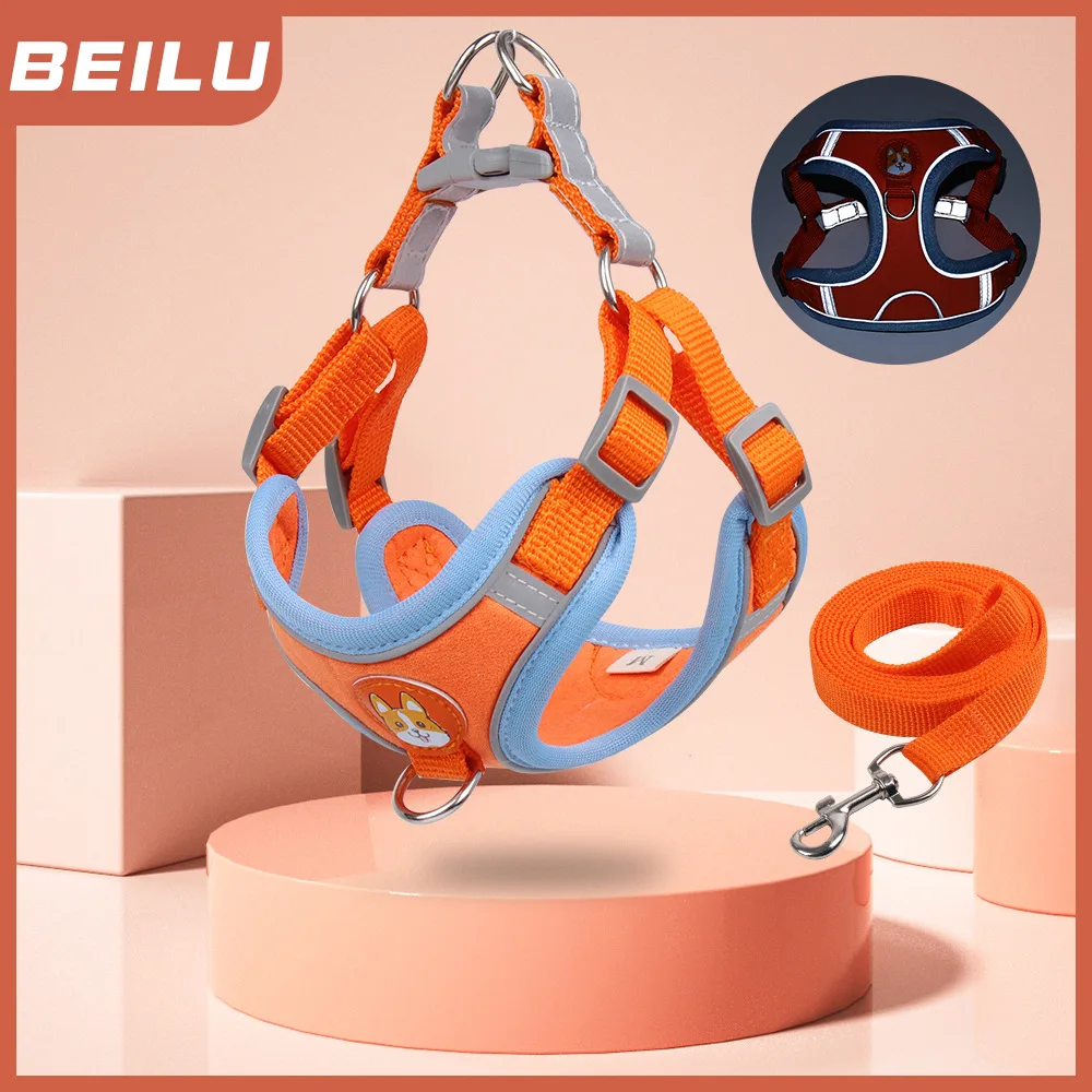 Pet Cat and Dog Chest Strap Set Suede Cat and Dog Harness Reflective Breathable Dog Leash Dog Leash Pet Supplies Accessories pet dog cat polypropylene fiber belt strap leash red