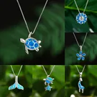 Винтажное синее ожерелье с имитацией опала, очаровательное серебряное ожерелье с цепочкой для женщин, роскошное свадебное ожерелье с геометрическим рисунком невесты