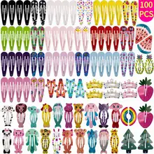 Épingles à cheveux en forme de dessin animé pour filles, 100 pièces/lot, accessoires colorés en métal pour impression de nœud floral  (3)