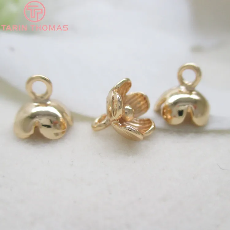 

(33230)10PCS Height 7mm Diameter 8mm 24K Champagne Gold Color Plated Brass Flower Charms End Charms Jewelry Findings Accessories