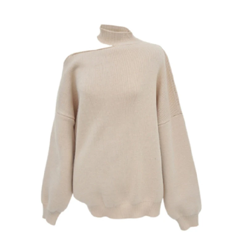 Женский свитер на одно плечо Свободный пуловер из плюша однотонный теплый модный