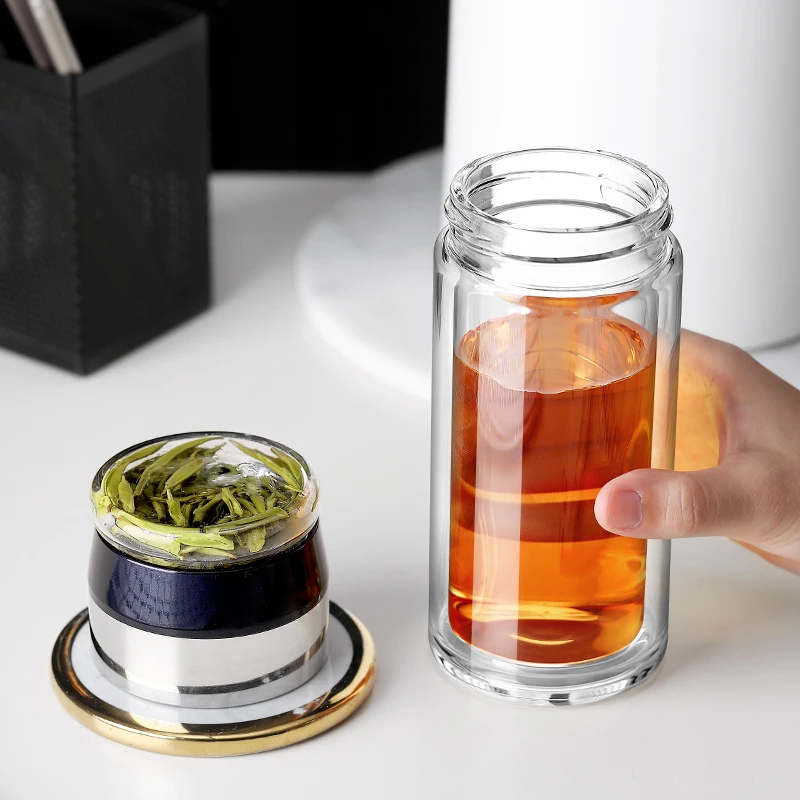 

Glass Water Bottle With Tea Infuser Filter Tea Separation Double Wall Glass Bottle Leakproof My Water Bottle 300ML
