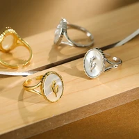 korean tulip shell geometric s925 sterling silver rings for women girlsoval temperament female open ring resizable fine jewelry