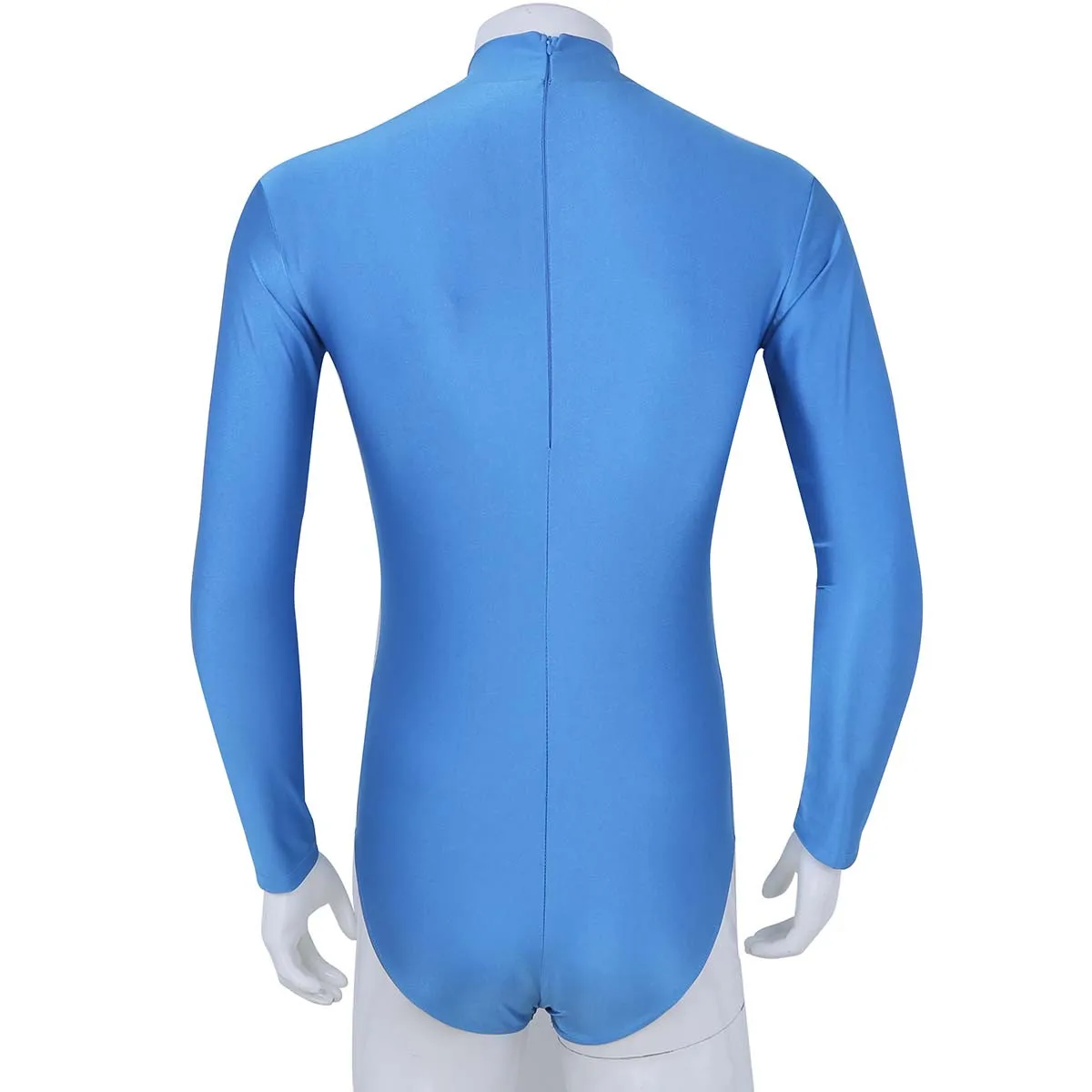 Mens One-piece Swimsuit Long Sleeve Stand Collar Stretch Solid Cosplay Costume Leotard Bodysuit Jumpsuit