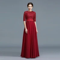 new arrival gorgeous red lace half sleeve mother of the bride dresses jewel neck beaded wedding party gowns keyhole back