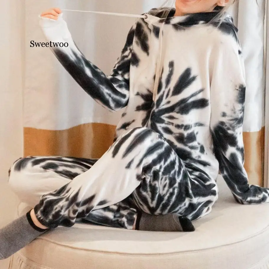 Женский спортивный костюм с принтом тай-дай толстовка длинным рукавом и