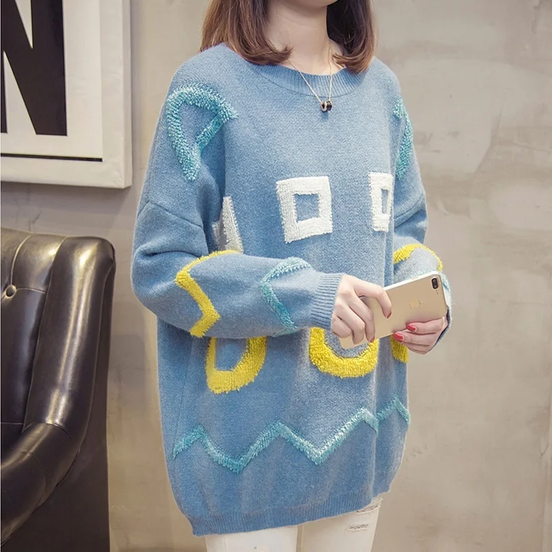 Свитер женский вязаный с длинным рукавом оверсайз пуловер Рождественский свитер