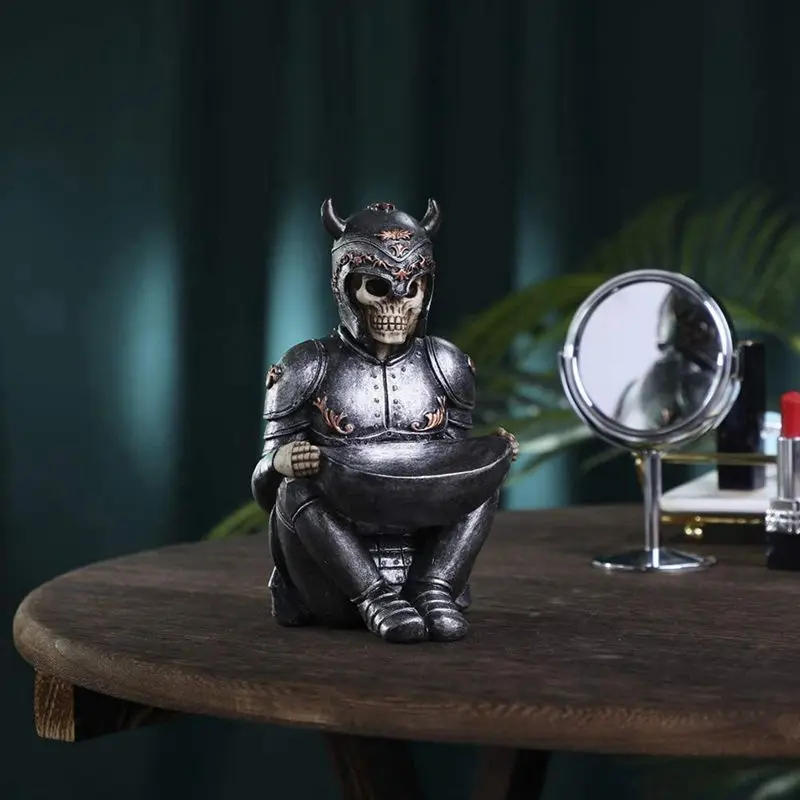 

Viking Warrior Skull Skull Jewelry Ring Stand with Tray Trinket Stand Table Storage Box Home Office Skull Decoration