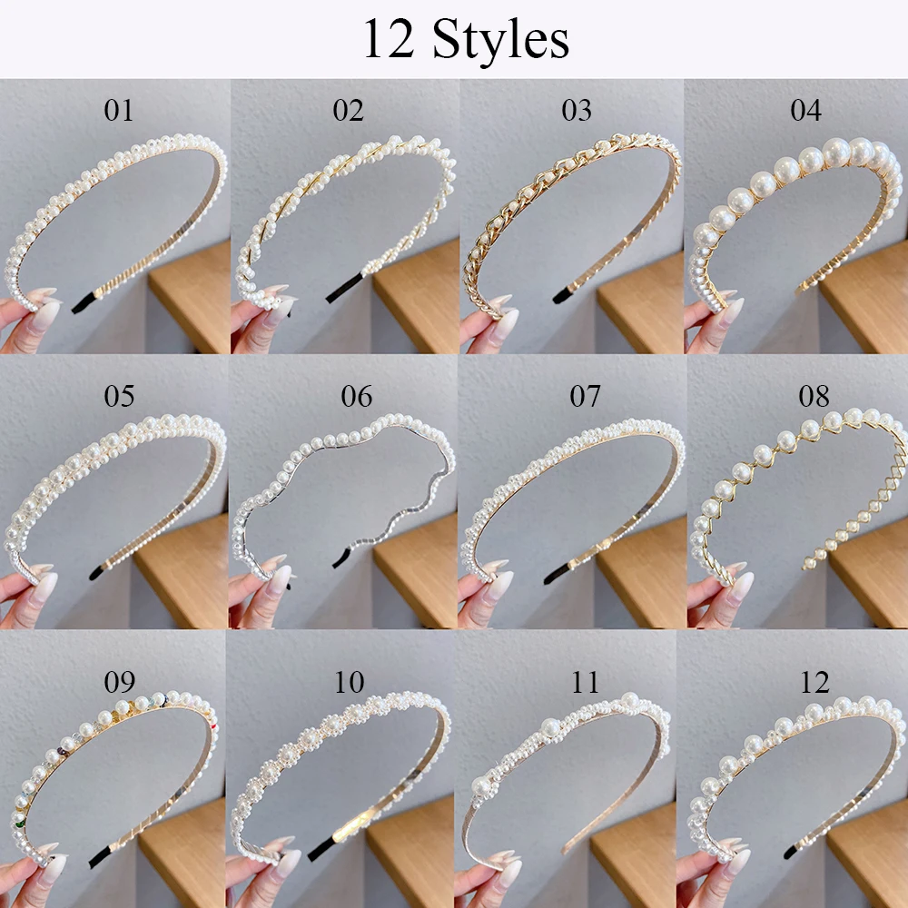 

2021 Korean Simulation Pearl Headbands Women Handmade Bow Flower Hoops Headband Wedding Ornaments Fashion Hair Accessories