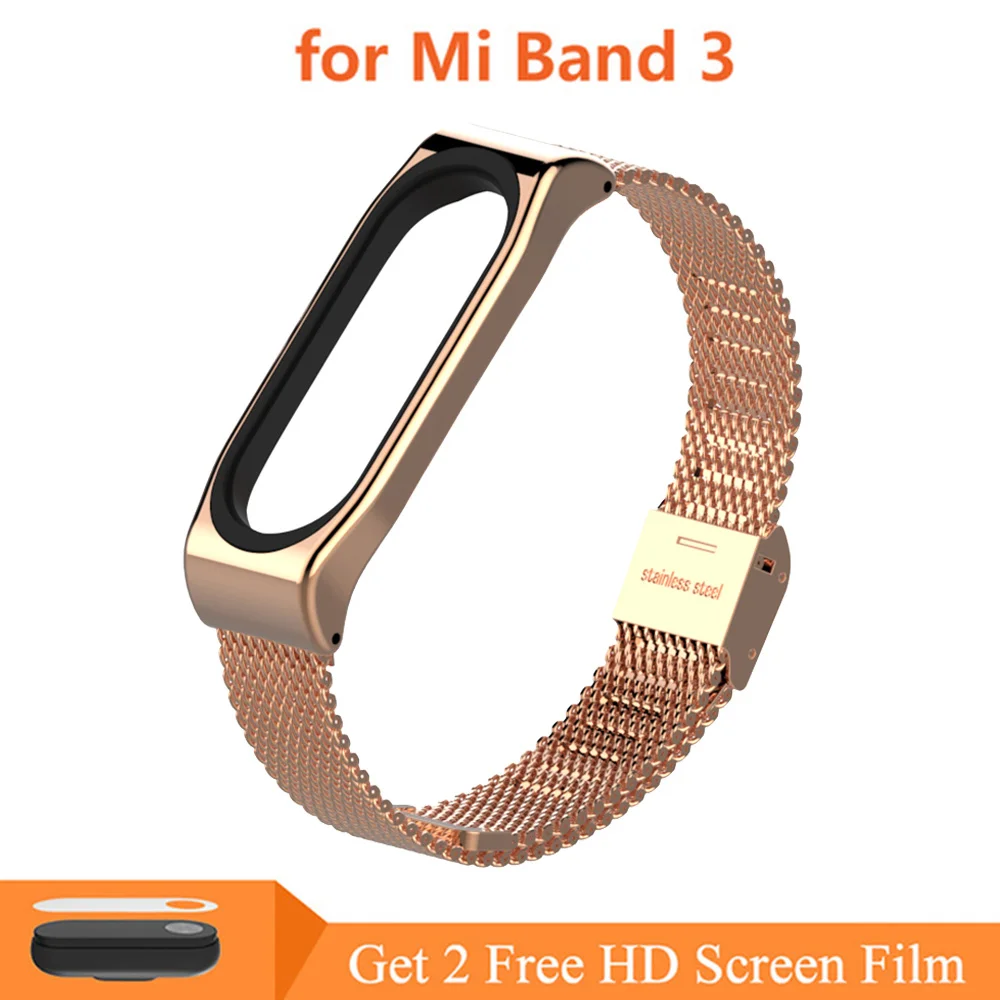 Mi3 Milan RoseGold Ремешок mi Band 4 mi Band 3, металлический ремешок для Xiaomi mi Band 3, браслет из нержавеющей стали, умный ремешок, сменный ремешок для mi Band 4/3 - Цвет: Mi3 Milan RoseGold