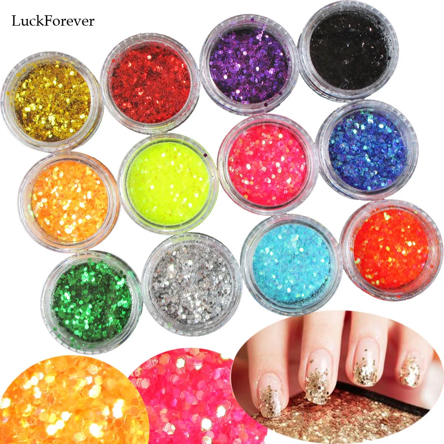 12 цветов художественные Блестки для ногтей украшения Гель-лак массивные