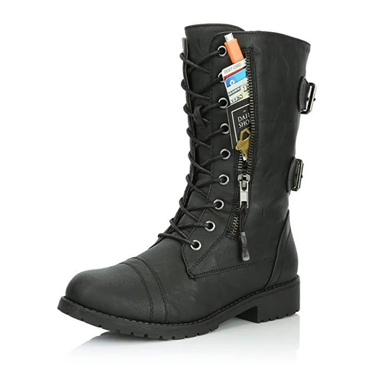 Ботинки женские на молнии военные боевые ботинки с карманами для кредитных карт