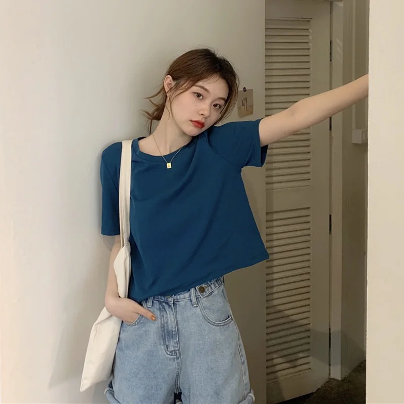 Интернет знаменитость Супер горячая сплошной Цвет футболка с коротким рукавом