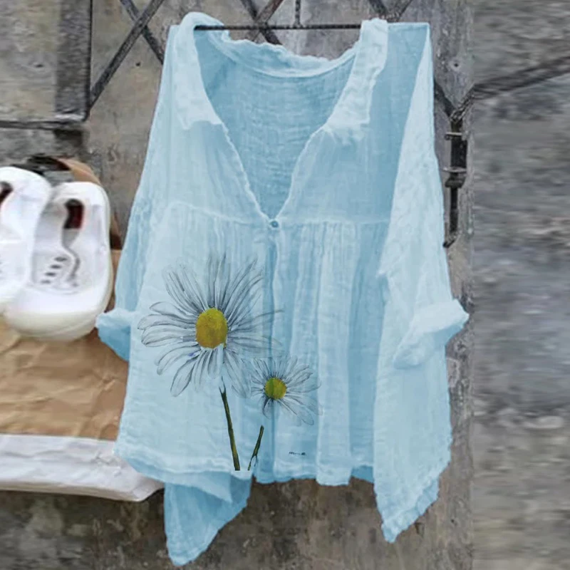 Женские Цветочный принт блузка Сексуальная V образным вырезом Вечерние рубашки