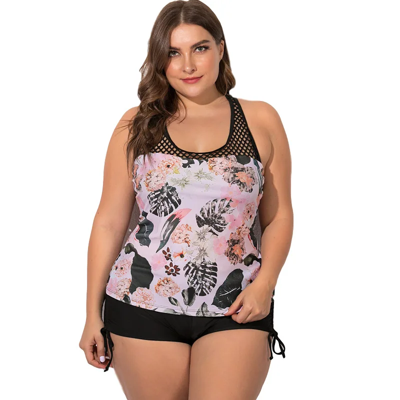 

2021 Summer Women's Large Size printing Strap Halter Bikini Split Swimsuit the fat Sexy Fashion Beachwear Two Piece Swimsuit