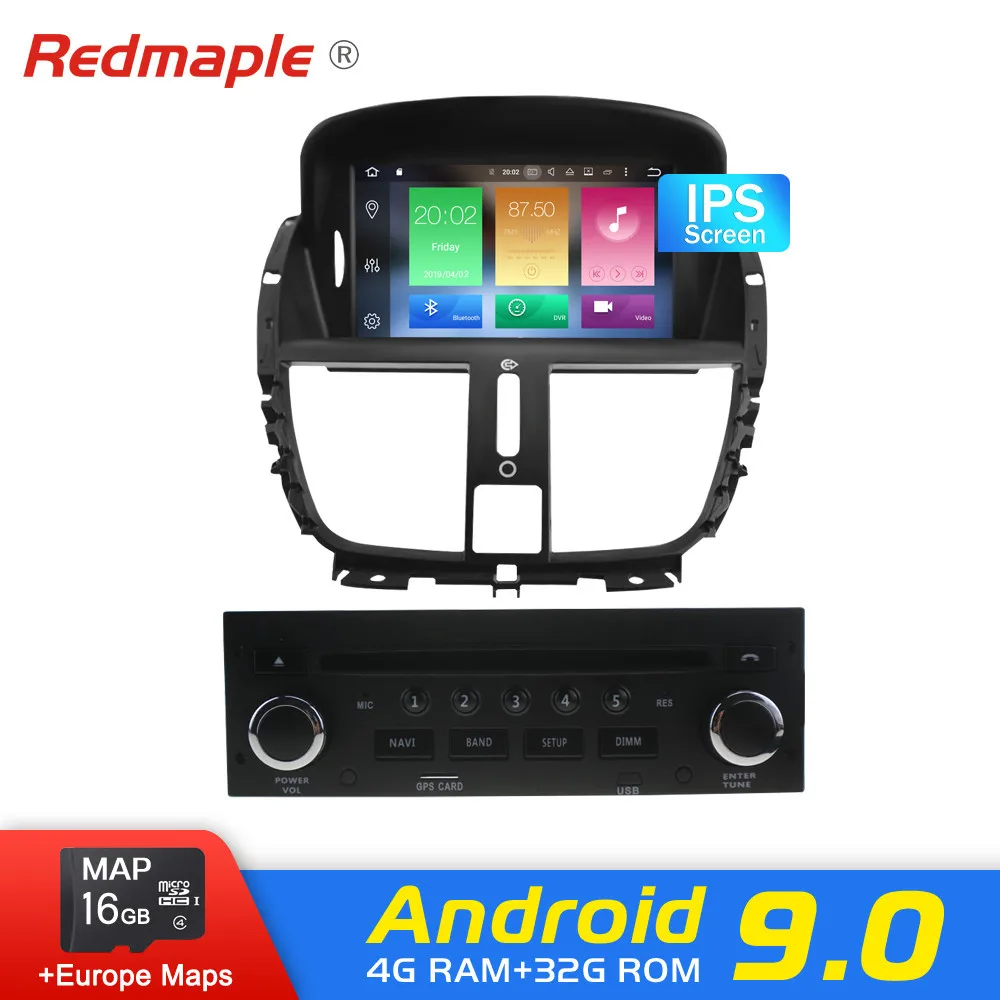 Автомобильный DVD плеер Octa Core 4G RAM Android 9 0 GPS навигация Мультимедиа Стерео для Peugeot 207