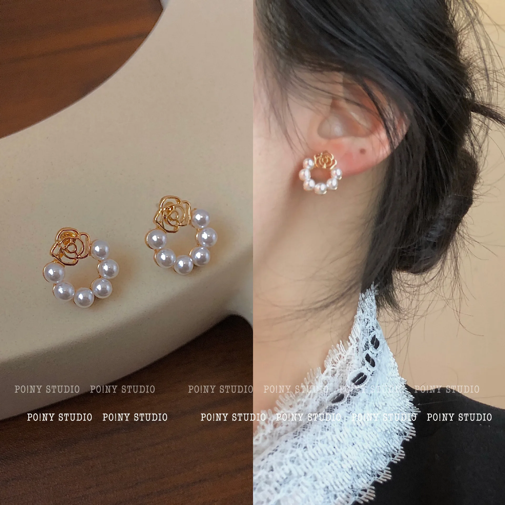 

S925 Silver Pearl Stud Earrings for Women 2021 New Trend Fashion Korean Style Rose Piercing Earrings for Girls Grunge Jewelry