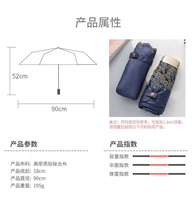Mini pocket umbrella embroidered umbrella dual-purpose black plastic umbrella S514