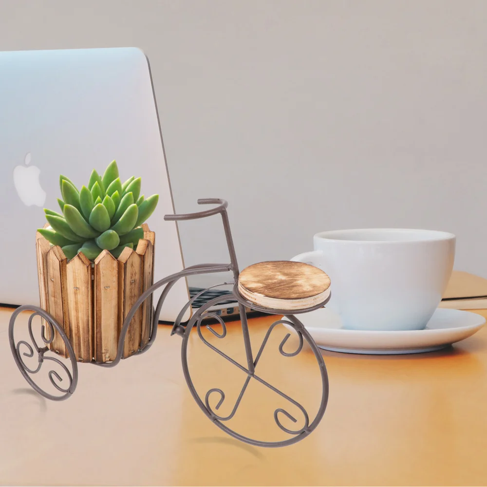 

Iron Bike Plant Stand Rustic Style Flower Pot Cart Holder Desktop Decoration