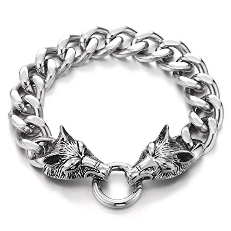 

Viking Wolf Head Bracelet for Men Rider Street Cool Fashion Cuban Chain Bracelet Party Jewelry Friend Gift
