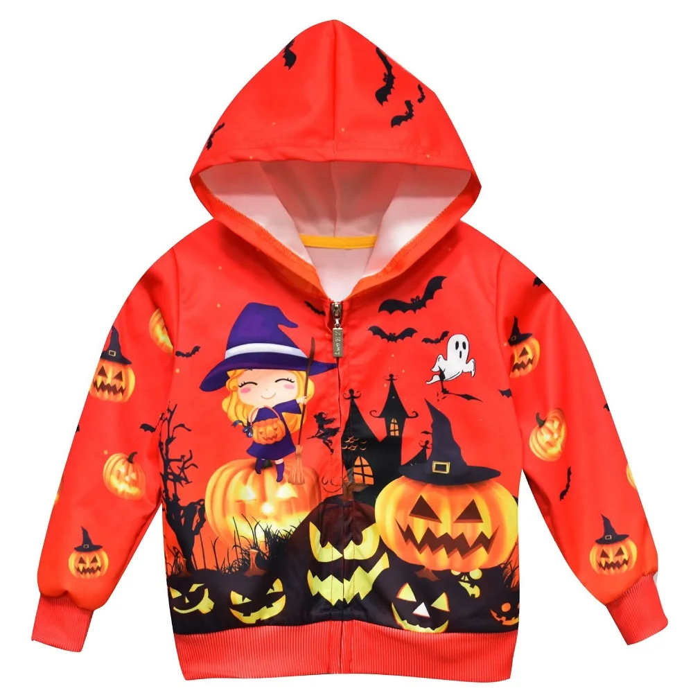 

Halloween Costume Pumpkins Bats Cartoon Hooded Coat Long Sleeve Zipper Hooded Cardigan Children's Clothes