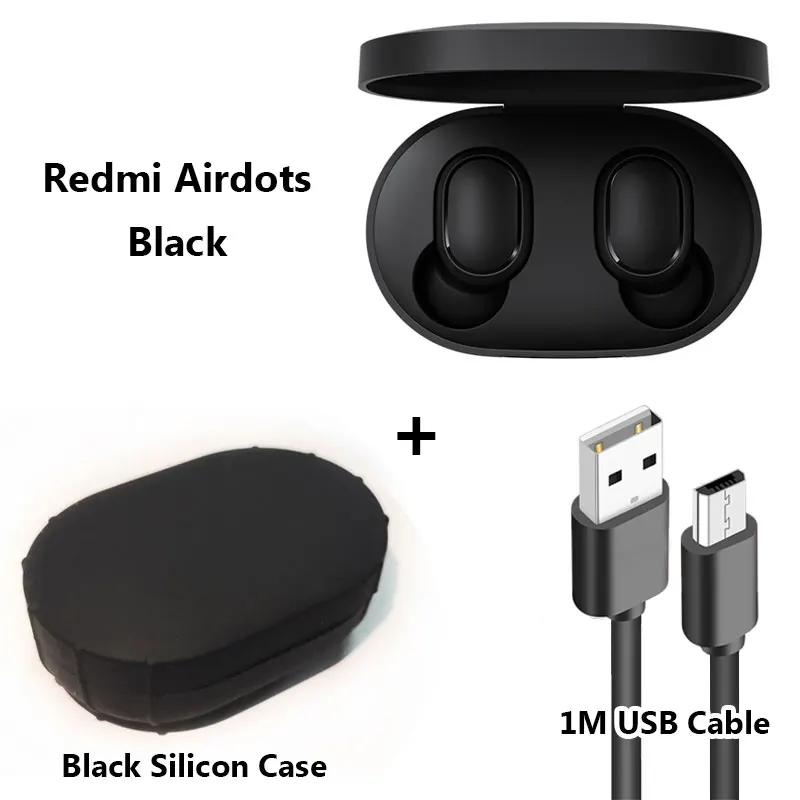 Add Cable Black Case Xiaomi Redmi Airdots беспроводные Bluetooth наушники стерео TWS с микрофоном Handsfree AI управление Bluetooth 5,0 гарнитура Bass Eeadphones - Цвет: Add Cable Black Case