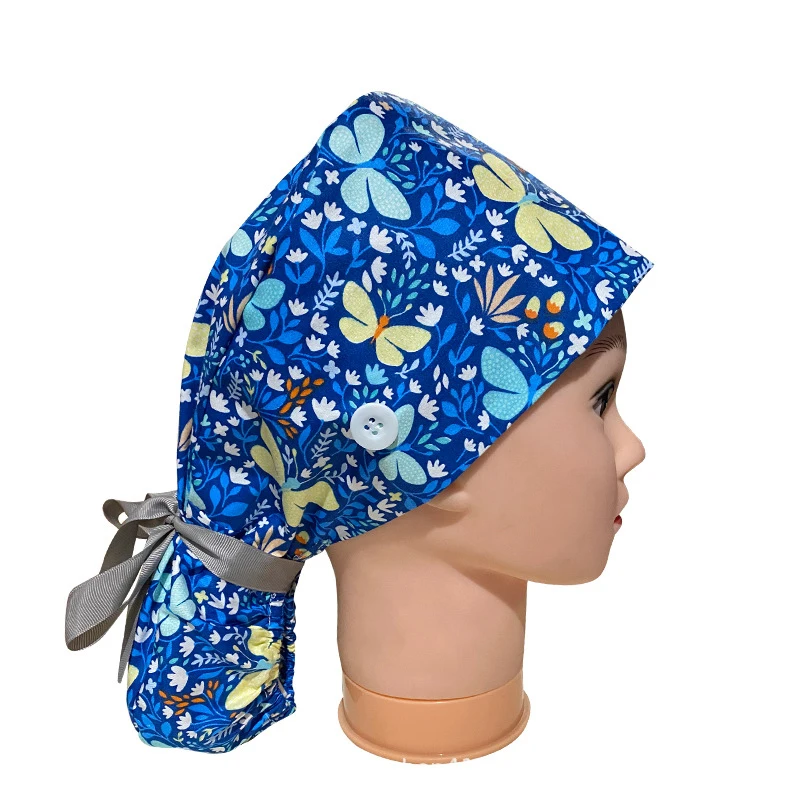 

Long Hair Scrub Nurse Hat gorros quirurgicos Floral Bouffant Sanitary Cap with Sweatband Cartoon Printing Nursing Caps Scrub Cap