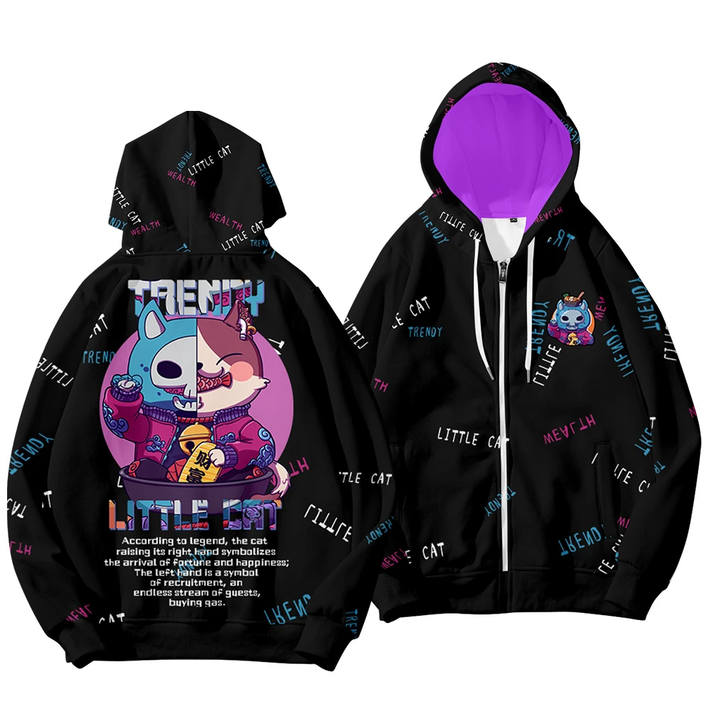 

Original Anime Print Cat Harajuku Zip-up Sweatshirts Men Casual Brand Sweatshirt Women Tracksuit Hip Hop Hoodies OverSize