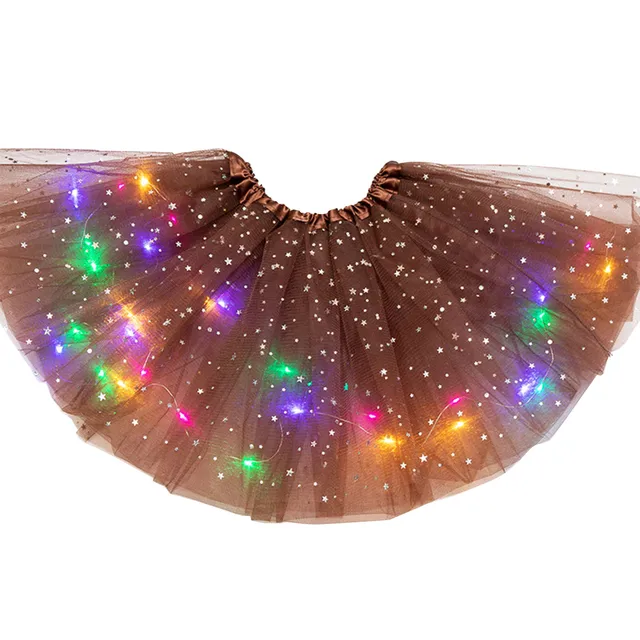 Girls Fluffy Magic Light Clothes Tulle Tutu Skirt Glitter Fashion Ballet Pettiskirt Stars Sequin Dancewear Party Kids Princess 1