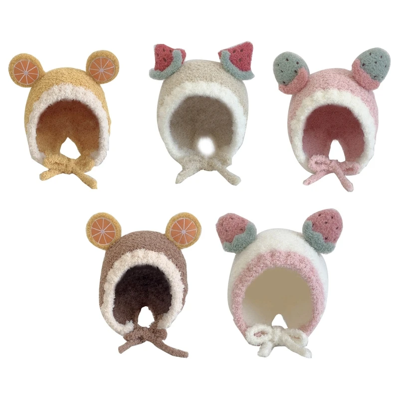 

T5EC Soft Knitted Wool Baby Kids Hat Winter Warm Cute Pompom Ear Protection Bonnet