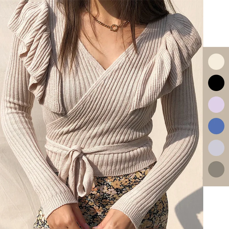 

Stylish Slim Solid Color Sweater Long Sleeve Top Sexy V-Neck Women's Winter Sweater