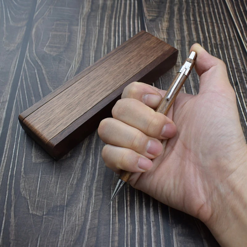 Handmade Walnut Wood Mechanical Pencil With Case Set Need 0.5mm Lead Wooden Drawing Student and Office Supplies Gift | Канцтовары для