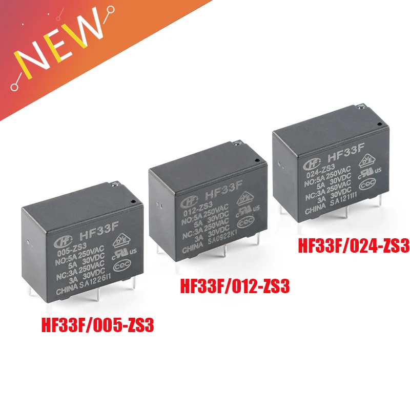Реле 5 В 12 24 постоянного тока 2 шт. реле HF33F 005-ZS3 012-ZS3 024-ZS3 5-контактный релейный