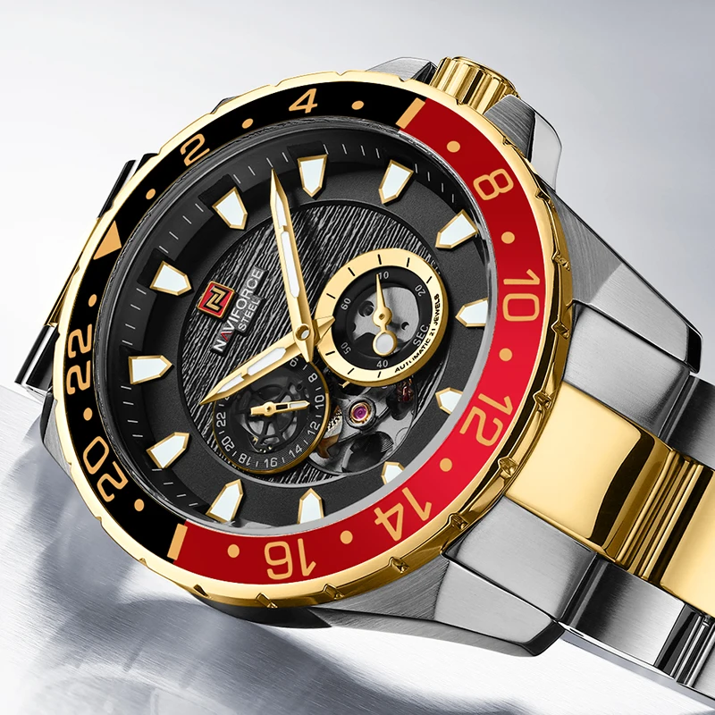 

NAVIFORCE Men Full Steel Auto Mechanical Watches Luxury 100M Dive Fashion Miyota Movement New Clock Luminous Hands Reloj Hombre