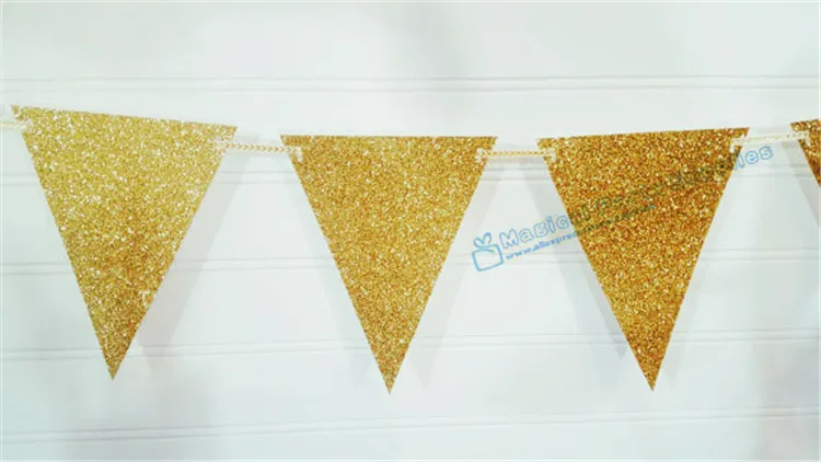 Бесплатная доставка 10 комплектов золотые блестящие Треугольные флаги