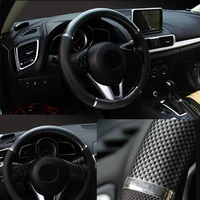 car steering wheel cover non slip breathable sweat absorbent black carbon fiber leather cover for all seasons