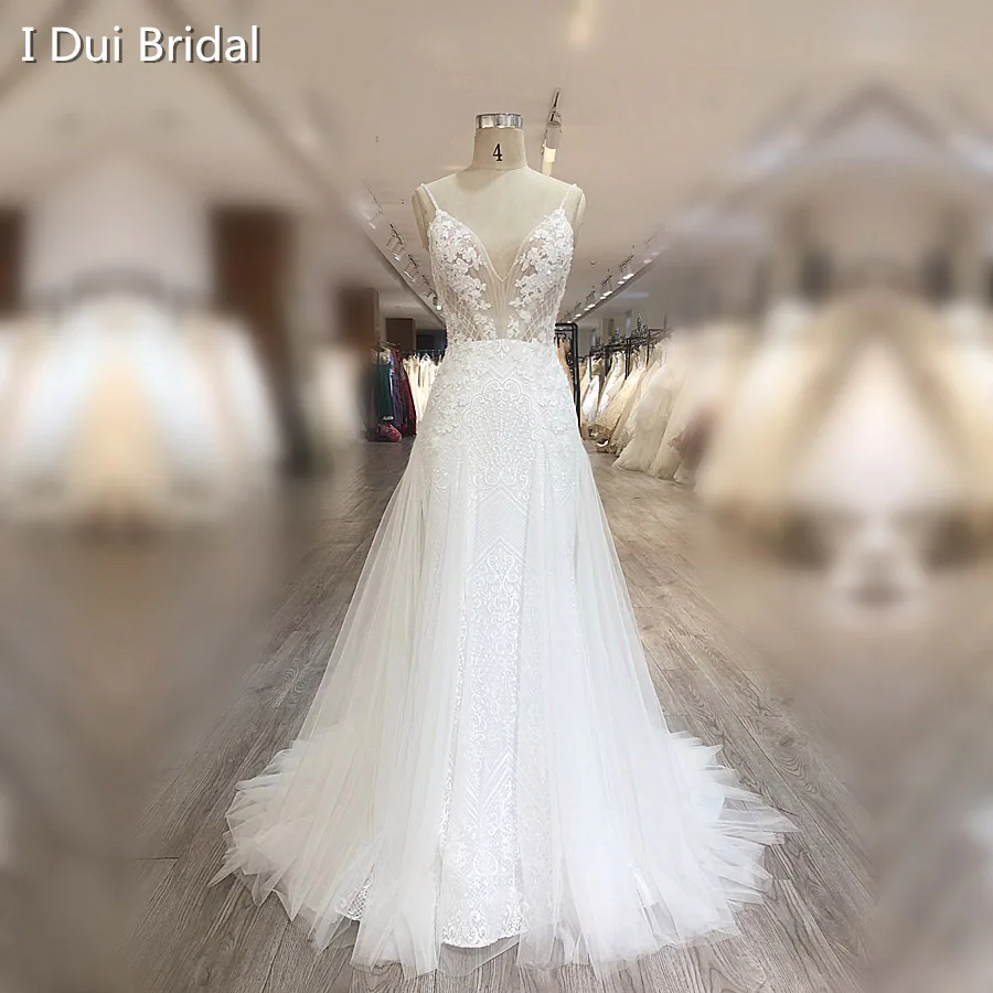 High Quality Boho Wedding Dress Spaghetti Strap Light Weight Low Back Bridal Gown Factory Custom Made