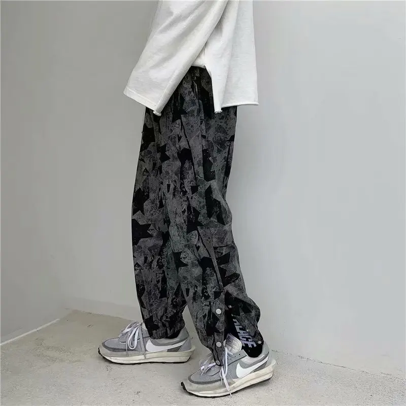 

Breasted camouflage trousers tide brand ins Korean version of the trend of ankle feet handsome nine points casual Harlan pants