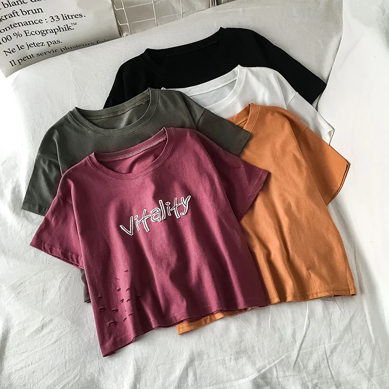 

Summer Korean Style New Student round Neck Navel Chic Soft Girl Sleeve T-shirt Women's Cotton High Waist Short Top