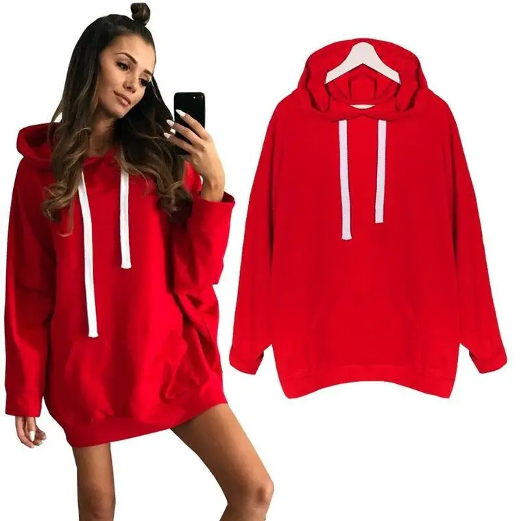 

CYJR 2020 Autumn Winter Fashion Solid Color Long Loose Casual Sports Wild Street Hooded Long Sleeve Sweater Women Hoodies