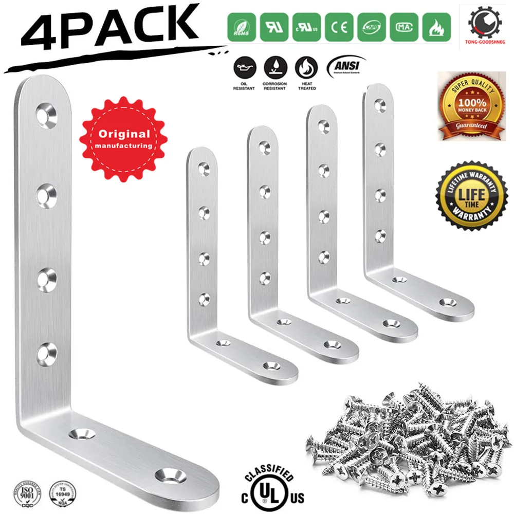 

L Bracket,Corner Brackets Stainless Steel with Screws,Right Angle Shelf l Shaped Brackets for Furniture Wall Hanging With Screw