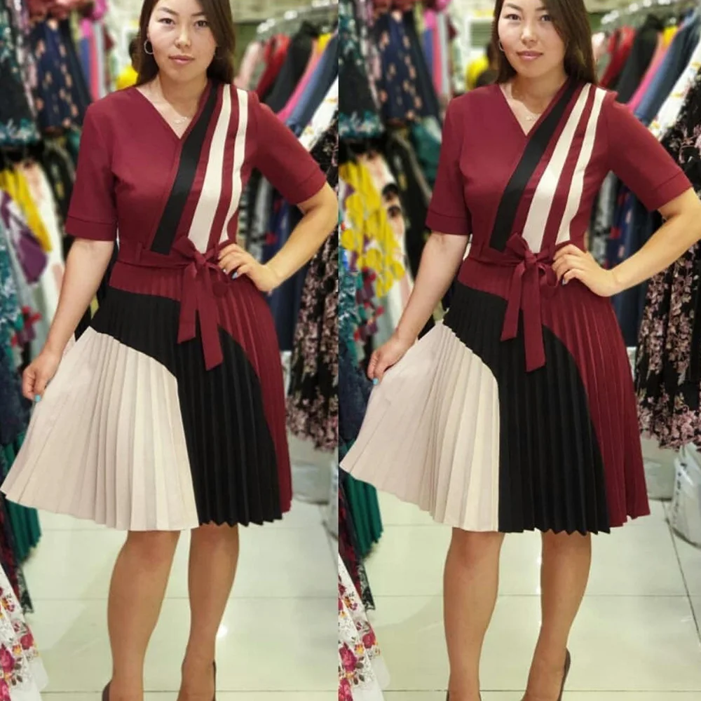 Новые платья Дашики в африканскую полоску с V образным вырезом Элегантная модная