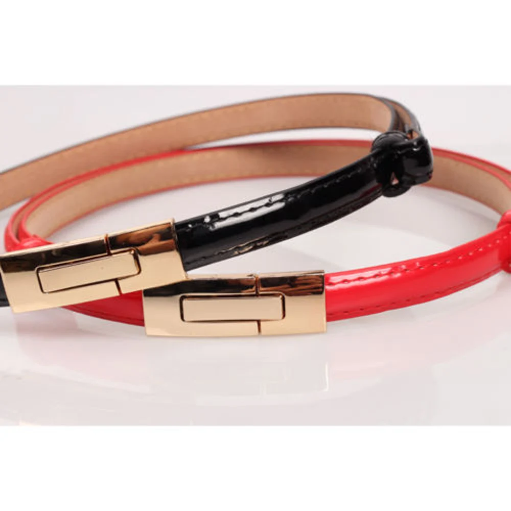 Для женщин леди тонкие узкие Золотой фиксатор Пряжка Регулируемый кожаный пояс