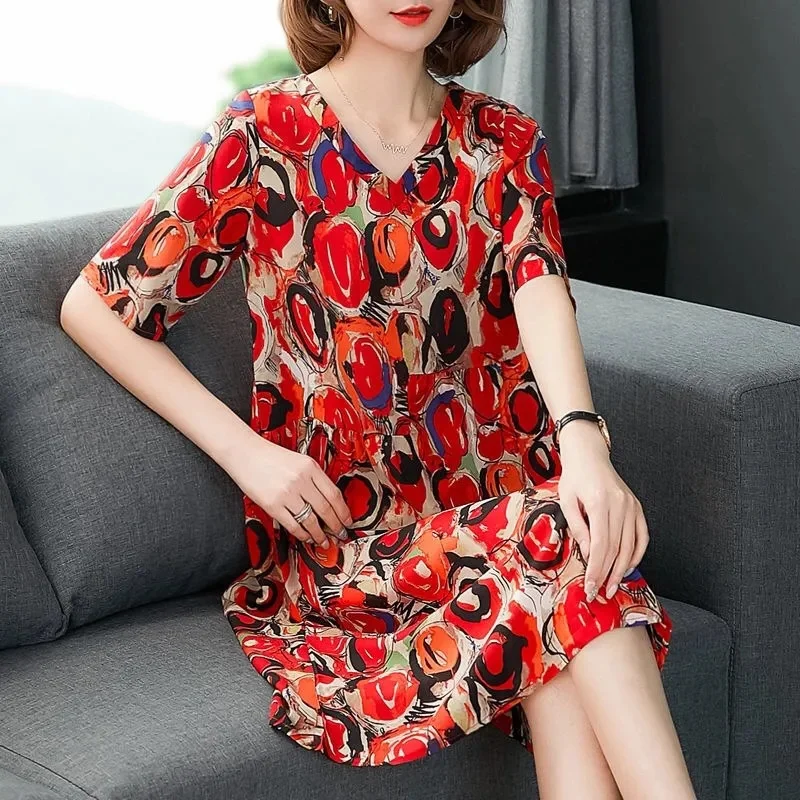 

Women Fashion V-neck Short Sleeve Casual Long Dress