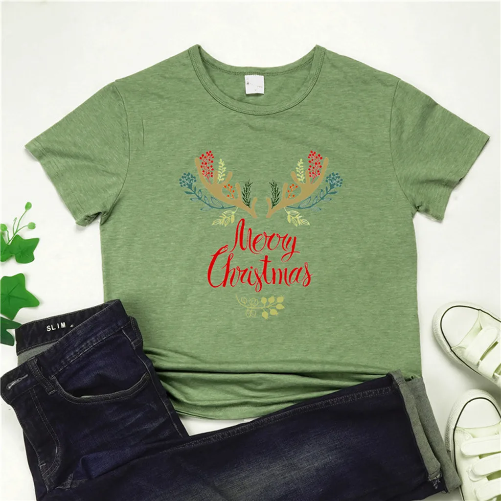 Рождественская женская блуза Рождественский топ с буквенным принтом рукав три