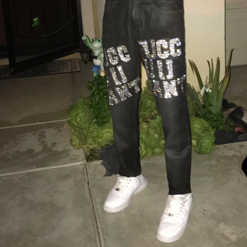 Y2k Man Black Ripped Stretchy Jeans Skinny Slim Fit Hot Drill Punk streetwear Biker Trousers Men's Clothing Denim Pencil Pants